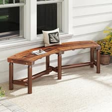 Image of Curved Wooden Garden Bench 3 Seater Outdoor Patio Seat Fire Pit Circle