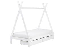 Image of Wooden Kids Teepee Bed with Drawers EU Single Size White DEVAY