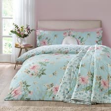 Image of Catherine Lansfield Avebury Floral Reversible Duvet Cover Bedding Set Duck Egg