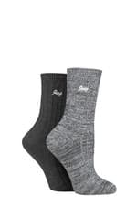 Image of Boot Socks Womens Thick JEEP Performance Polyester Pink/Grey/Blue - 2 Pair Pack