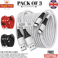 Image of 3 Pack Heavy Duty USB Type C Charging Cable Braided Fast Phone Long Lead 2m 1m