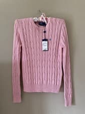 Image of Polo by Ralph Lauren ladies pink 100% pima cotton cable knit jumper sz M BNWT