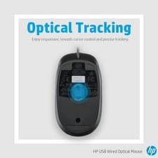 Image of HP USB Optical Two Button Mouse - Black (QY777AA) In OEM Packaging
