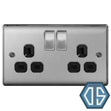Image of BG Nexus Brushed Steel Switches & Sockets Full Range Satin Chrome Black Inserts
