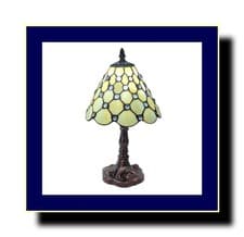 Image of Cream Tiffany Style Jewelled Glass Shade Table  Lamp, 33cm High Blue Cabochons