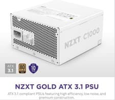 Image of 1000W NZXT C1000 Gold PSU, 3.1, White, Fully Modular, 80PLUS Gold PA22