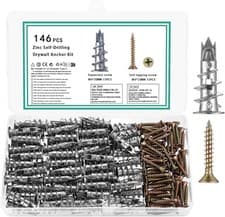 Image of 146 Pcs M4 Self Drilling Plasterboard Fixings Heavy Duty, Metal Plaster Board