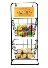 Image of 2 Tier Fruit Basket Vintage Style Wire Vegetable Storage Rack Freestanding Black
