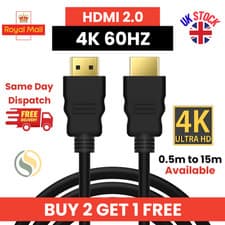 Image of 4K HDMI Cable 2.0 UltraHD High Speed 2160p 0.5m/1m/2m/3m/5m/10m/15m Premium Lead