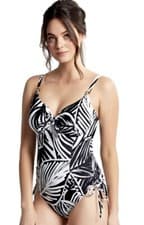 Image of Panache Seychelles Black Mono Print Balcony Swimsuit UK 30E 30F 32F 8 10