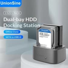 Image of 2.5 3.5" SATA USB3.0 Hard Drive Docking Station Dual-Bay External HDD SSD Reader
