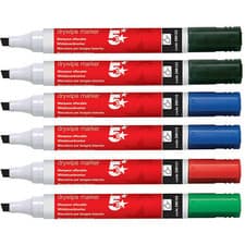 Image of 5 Star Drywipe Marker Pen Whiteboard Chisel Tip 6 Pack 3 Assorted Colour Set 