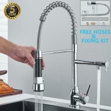 Image of Modern Monobloc Pull Out Kitchen Mixer Tap Dual Spout Spray Single Lever Chrome