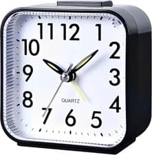 Image of Quartz Alarm Clock With Night Light No Tick Snooze Silent Small Bedside Clock UK