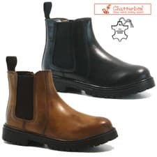 Image of BOYS CHELSEA LEATHER BOOTS BROGUE DEALER SCHOOL ANKLE KIDS INFANTS SHOES SIZE