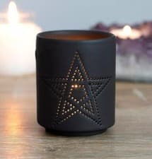 Image of Black Pentagram Ceramic Cut Out Candle Tealight Holder, Goth, Wiccan, Pagan