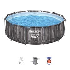 Image of Bestway Steel Pro Max Round Pool Set, 12FT Swimming Pool, Wood Print