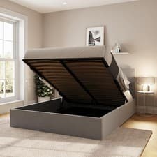 Image of King End Lift Ottoman gas lift up storage bed 5ft King Size Charcoal Grey velvet
