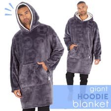 Image of Mens Football Embossed Giant Oversize Blanket Hoodie Plush Fleece Grey Fleece UK