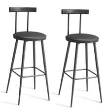Image of Bar Stools, Set of 2 High Kitchen Barstools, Bar Chairs with Backrest and Black