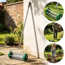 Image of Gardening Lawn Aerator Grass Roller With 3 Level Adjustable Telescopic Handle UK