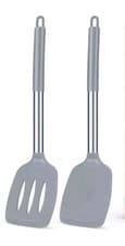 Image of 2 Grey Silicone Slotted Spatula Grey Solid Turner High Heat Resistant BPA FREE