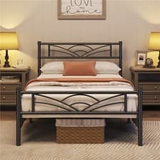 Image of Metal Platform Bed Frame with Cloud-inspired Design Headboard for Home Furniture