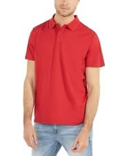 Image of GUESS Men's Slim Fit Logo Taped Tipped Collar Polo Shirt Chili Red Size Medium