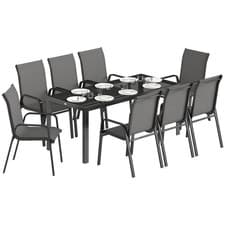 Image of Outsunny 9 Pieces Patio Dining Set with Stackable Chairs, Dark Grey