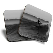 Image of 2 x Coasters (BW) - Sunset Surfer Wave Sea ?Surf Sun #36074