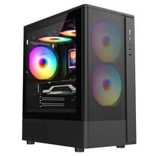 Image of Gaming PC Case CiT Black Micro ATX Tower Tempered Glass Panel 3 x ARGB LED Fans