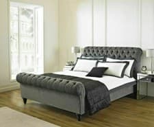 Image of Sleigh Scroll Bed Frame Upholstered 4ft6 5ft 6ft Fabric