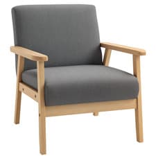 Image of HOMCOM Accent Chair with Wood Frame Wide Seat Linen Armchair Grey