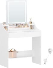 Image of White Dressing Table Vanity Makeup Desk with Dimmable LED Bulbs Mirror 2 Drawers