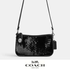 Image of NWT COACH Black Penn Sequined Shoulder Bag $295