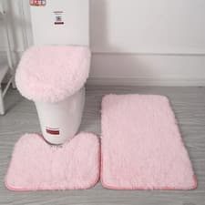 Image of 100% Cotton Luxury Reversible 3pc Bath & Pedestal Mat Set Thick, Soft, Non-Slip