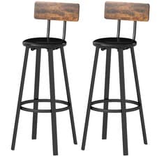 Image of HOMCOM Barstools Set of 2 with Padded Seat Backrest Rustic Brown Black