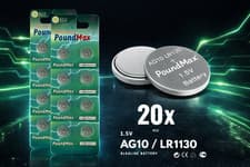 Image of 20 X AG10, LR1130 LR54 1.5v PoundMax Alkaline Button Cell Battery
