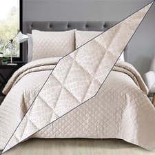 Image of 3 Pieces Quilted Bedspread Bed Throw Single Double King Size Embossed Comforter