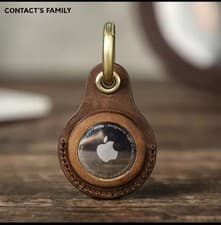 Image of Airtag Case Keyring Genuine Leather with Brass Key Tag Apple Airtag Holder