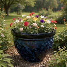 Image of Bell Planter Squat 23cm Petal Blue Gloss Finish Round Pot Garden Balcony Decor