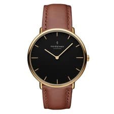 Image of nordgreen native black dial 40mm rose gold brown leather unisex classic watch