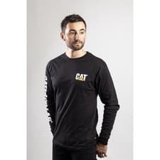 Image of Caterpillar Trademark Banner Long Sleeve T Shirt Black Tagless back neck for c