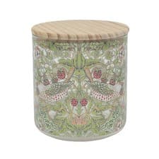 Image of Small Glass Storage Jar W.Morris Strawberry Thief Airtight Kitchen Canister 0.8L