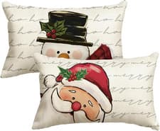 Image of Santa Claus Snowman Merry Christmas Cushion Covers Set of 2, 30X50 Cm Decorative