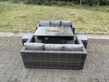 Image of Fimous Outdoor PE Rattan Garden Furniture Gas Fire Pit Dining Table Lounge Sofa 