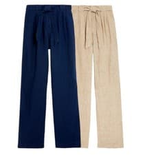 Image of M&S Wide Trousers Linen Belted Summer Holiday Ladies Pocket Pants