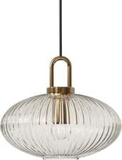 Image of Ribbed Glass Pendant Light – Clear Brass Lantern Shade E27 Bulb Ceiling Fixture