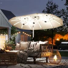 Image of 3 m Double-Sided Garden Parasol with LED Solar Lights, Outdoor Umbrella