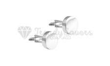 Image of Small Round Silver Polish Plain Patterned Business Wedding Cuff Link Cufflinks